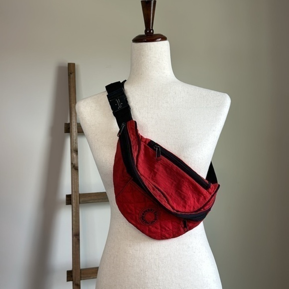 Vintage 90s Perry Ellis Fanny Pack Belt Bag Nylon Red with Black Strap